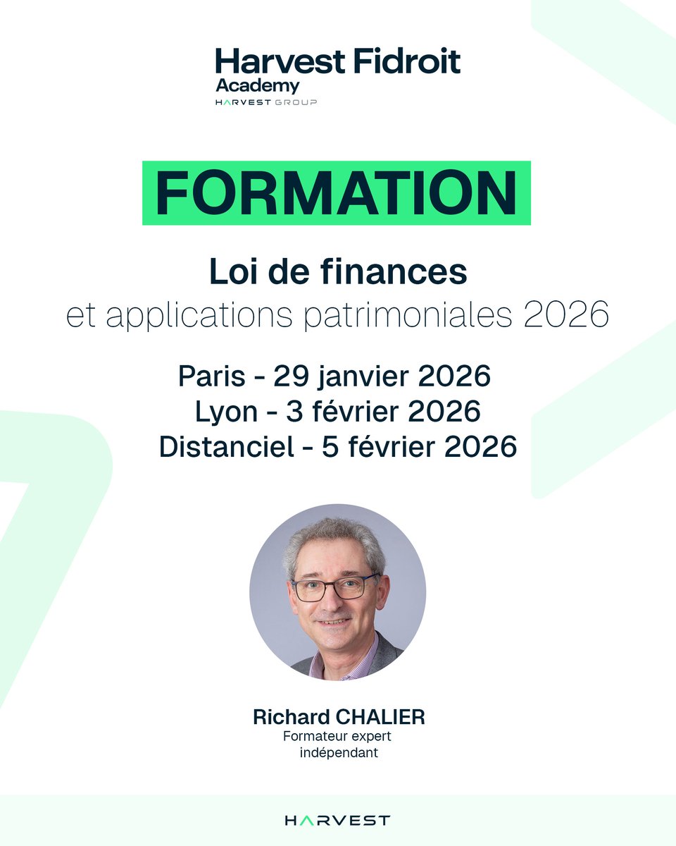 fidroit's tweet image. 🎯 Loi de finances 2026 et applications patrimoniales : formez-vous avec Harvest Fidroit Academy 

👉🏼 Formation réalisée par Richard Chalier.
Validez 7 heures réglementaires durant l’une de nos 3 sessions de début d&apos;année en présentiel ou en distanciel : harvestfidroitacademy.fr/formation-loi-…