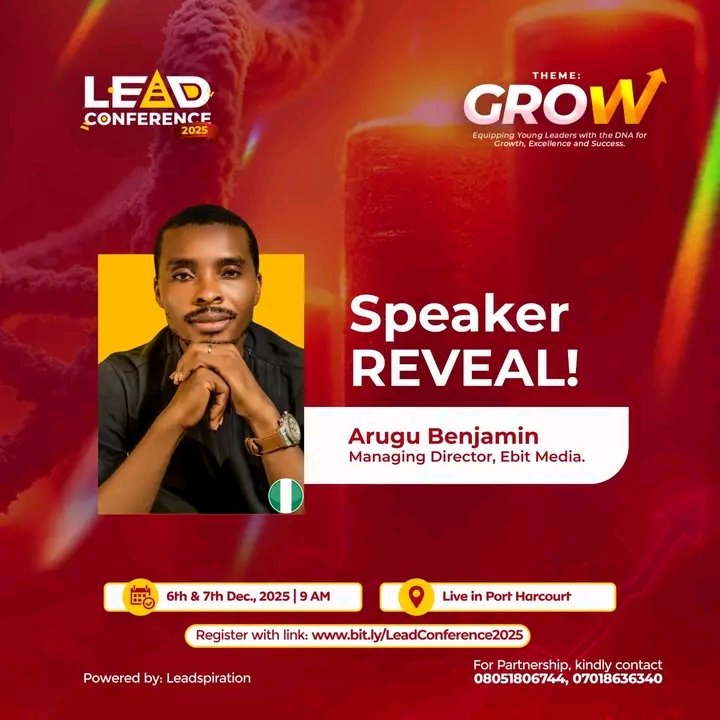 leadspiration's tweet image. Speaker Reveal!
Arugu Benjamin, Versatile pro in media, tech &amp;amp; leadership.
Accountant @ Speedlink.
Founder, Ebit Media.
Convener, The Whole Man Initiative.
Trained 70+ experts.
Happily married to Mary Arugu, a renowned writer and data analyst.

#Leadspiration #LeadConference