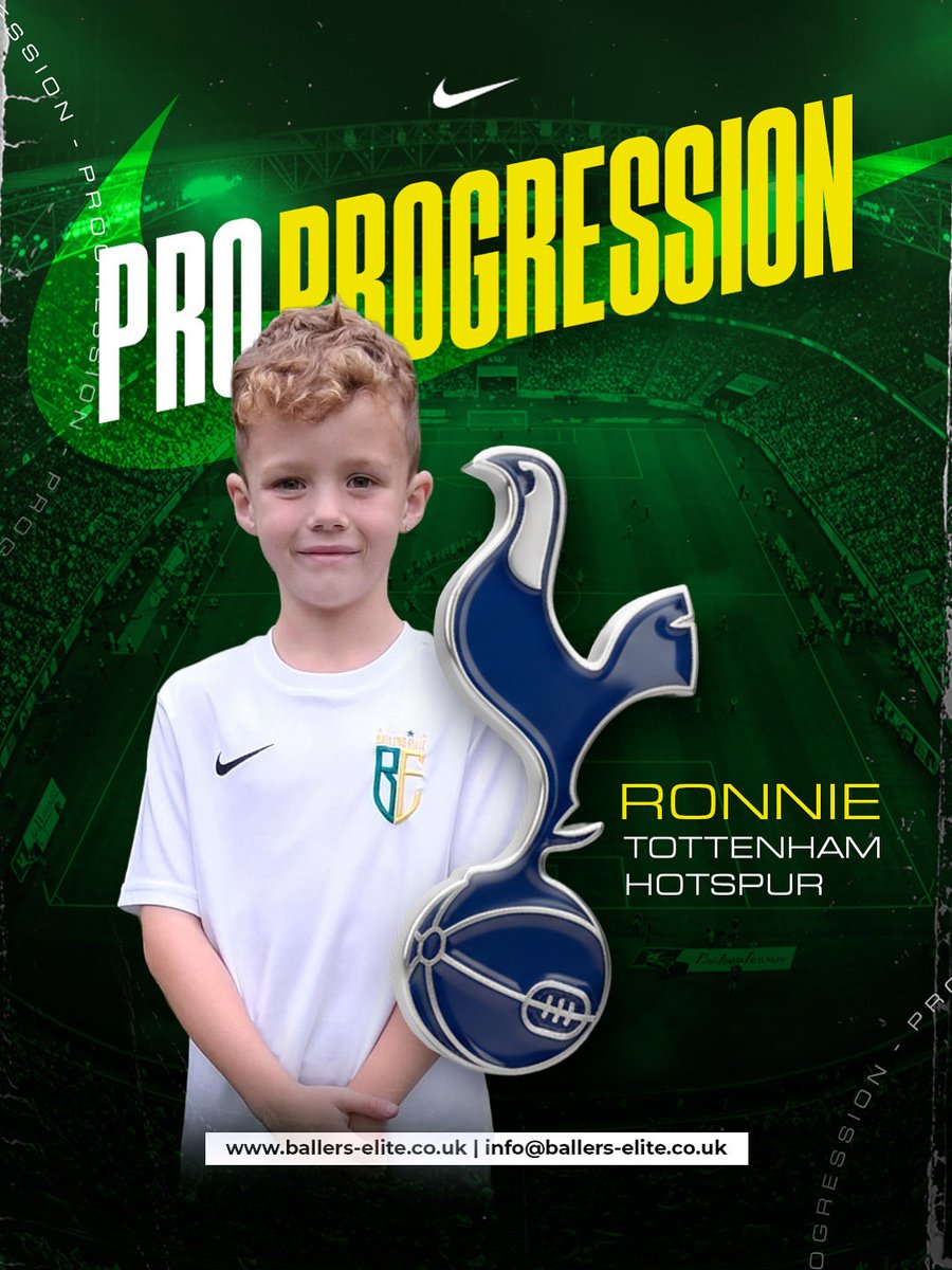 🚨 𝙋𝙧𝙤 𝙋𝙧𝙤𝙜𝙧𝙚𝙨𝙨𝙞𝙤𝙣 🚨

Congratulations to Ronnie from our U9’s who has been invited for a trial assessment with Tottenham Hotspur! ⚽️💫

Ronnie consistently shows outstanding technical ability, superb balance, and a brilliant left foot. Well deserved, Ronnie! 👏🔥