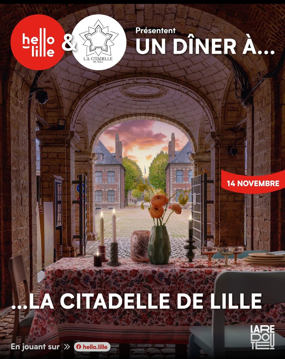 🚨Le CRR-Fr et <a href="/Hello_Lille/">Hello Lille</a> organisent un jeu concours pour faire gagner à 2️⃣ personnes un dîner dans la #CitadelleDeLille… ou découvrir la fameuse « reine des citadelles » Vauban d’une façon pour le moins insolite !
👉 Tentez votre chance en allant sur :
facebook.com/share/p/1DSeun…