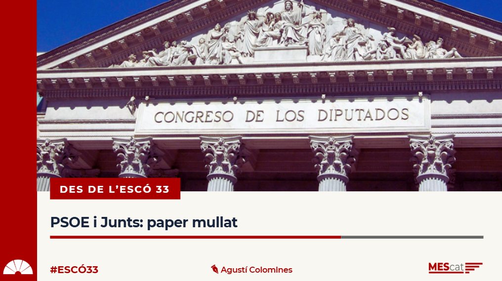 PSOE i Junts: paper mullat
<a href="/AgustiColomines/">Agustí Colomines i Companys</a> a #Escó33
En qualsevol democràcia consolidada, l’executiu hauria garantit que la voluntat legislativa s’imposés sobre l’arbitrarietat judicial. A Espanya, passa exactament el contrari.
mesesquerres.cat/psoe-i-junts-p…