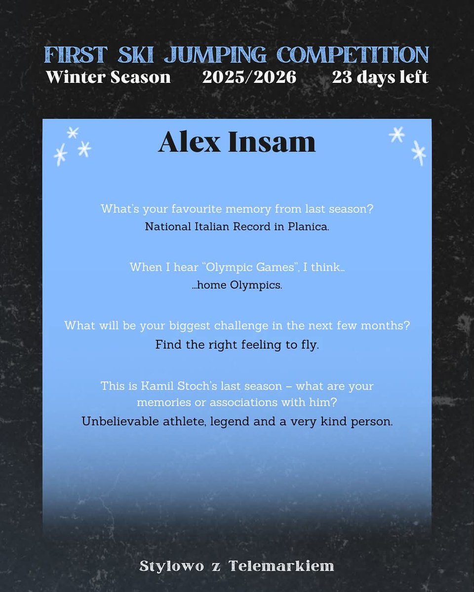 szt_redakcja's tweet image. For Alex #Insam 🇮🇹, this season will be truly special — the most important event will take place in the heart of the Dolomites, where he comes from. 23 days until the first World Cup competition and 100 days until the Olympic Games!

📸: M.Mikulska

#skijumping #skijumpingfamily