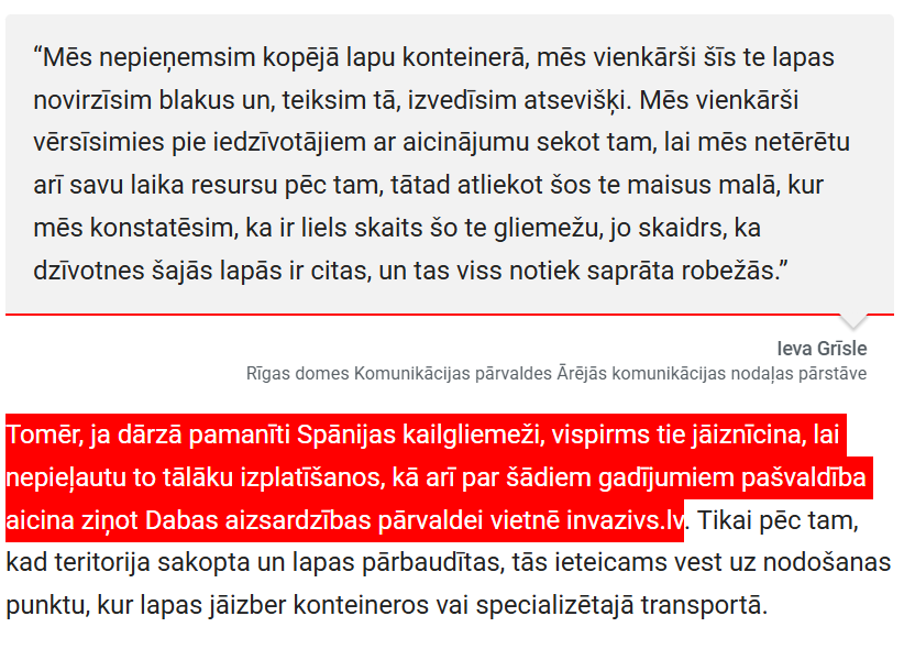 Atvēru <a href="/TV3zinas/">TV3 Ziņas</a> un atradu <a href="/RigasDome/">Rīga</a> ekspertus gliemežu apkarošanā. Varētu droši organizēt kursus Talsu novadā, kā tos gliemežus jāmeklē un jāiznīcina rakājoties brūnās lapās 🤡