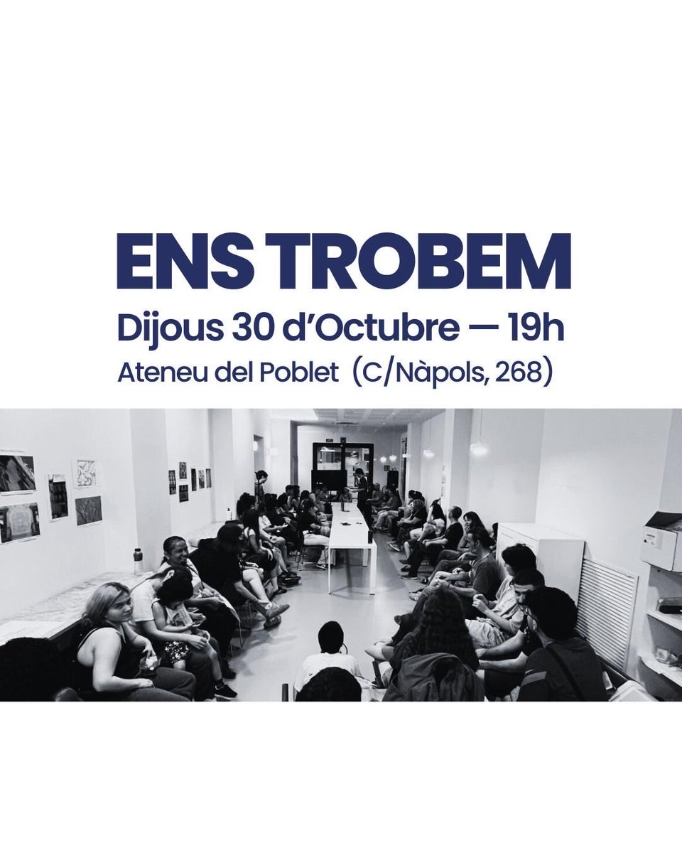 🔵ASSEMBLEES CONJUNTES🔵

Cada últim dijous del mes ens trobem en un mateix espai totes per fer un format d'assemblea conjunta❤️‍🔥

👉Demà dijous 30 d'Octubre ens veiem a l'Ateneu del Poblet (C/Nàpols, 268) a les 19h

Anirem anunciant on ens trobarem cada mes, estigueu atentes!