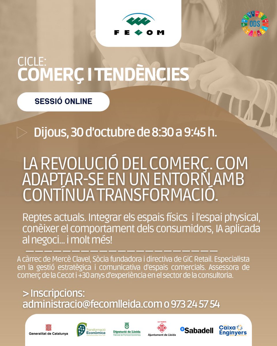 Fecom Lleida (@fecomlleida) on Twitter photo .<a href="/fecomlleida/">Fecom Lleida</a>, i el CICLE: COMERÇ I TENDÈNCIES, sessió online, LA REVOLUCIÓ DEL COMERÇ. COM ADAPTAR-SE EN UN ENTORN AMB CONTÍNUA TRANSFORMACIÓ.
🗓️Dijous, 30 d'octubre
⌛️ de 8,30h a 9,45h
📨 administracio@fecomlleida.com
📞 973 245 754
⬇️ .<a href="/fecomlleida/">Fecom Lleida</a>, i el CICLE: COMERÇ I TENDÈNCIES, sessió online, LA REVOLUCIÓ DEL COMERÇ. COM ADAPTAR-SE EN UN ENTORN AMB CONTÍNUA TRANSFORMACIÓ.
🗓️Dijous, 30 d'octubre
⌛️ de 8,30h a 9,45h
📨 administracio@fecomlleida.com
📞 973 245 754
⬇️