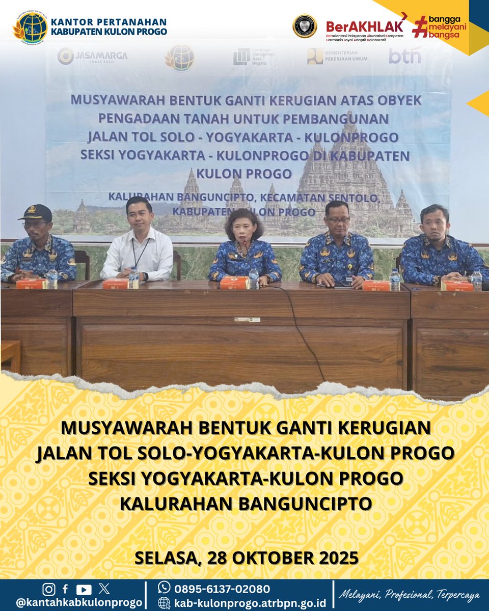 atr_bpnkprogo's tweet image. Halo #SobatATRBPNKulonProgo,

Kantor Pertanahan Kabupaten Kulon Progo melaksanakan kegiatan Kegiatan Pemberitahuan Besarnya Ganti Kerugian dan Musyawarah Bentuk Ganti Kerugian Obyek Pengadaan Tanah Untuk Pembangunan Jalan Tol Solo – Yogyakarta – Kulon Progo