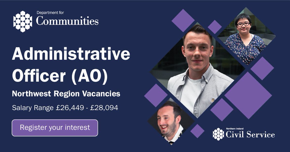 CommunitiesNI's tweet image. Join Northern Ireland&apos;s Civil Service as an Administrative Officer (AO). 

🔗 Click on the link below to apply online, before the deadline of 12 noon, Friday 7 November 2025:

nicsrecruitment.co.uk