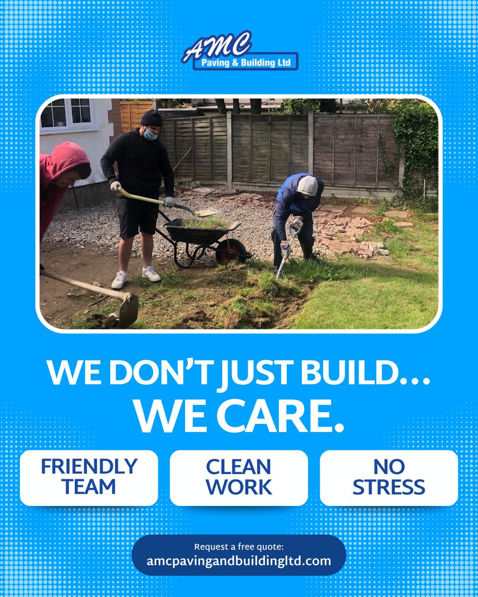 amcpavingltd's tweet image. We know builders can be messy or hard to deal with. 

Not us. 

We respect your home, keep things tidy, and finish on time. 

That’s our promise.

Let’s build your next project – amcpavingandbuilding.co.uk

#ReliableBuilders #ProfessionalTeam #StressFreeProjects #HomeServices