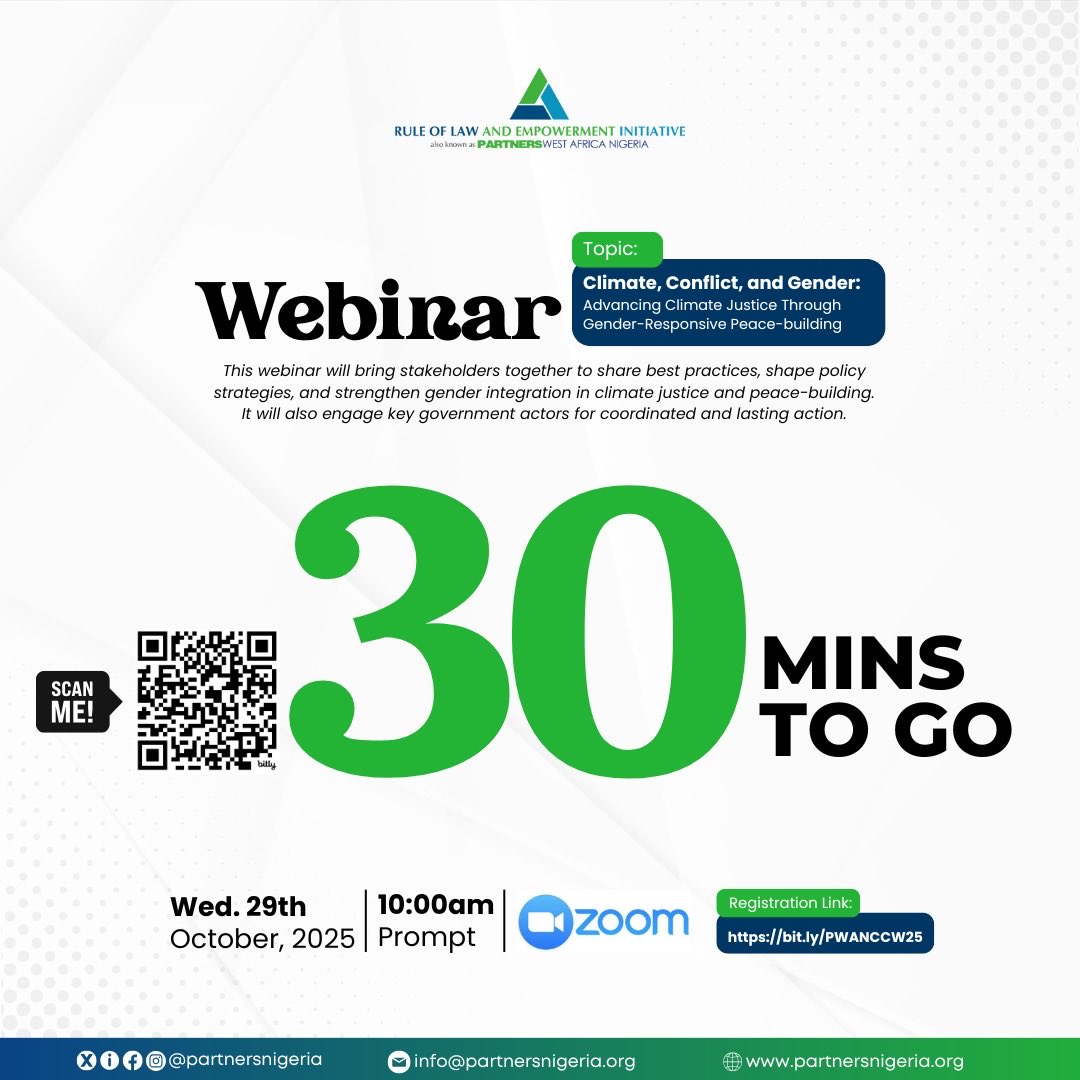 partnersnigeria's tweet image. 30 MINS TO GO!

You can still register and join the conversation on how we can shape policy strategies &amp;amp; strengthen gender integration in climate justice.

Our webinar kicks off at 10:00am SHARP!

Quick registration: bit.ly/PWANCCW25

Don&apos;t miss out! 🌱

#PWAN #Webinar…