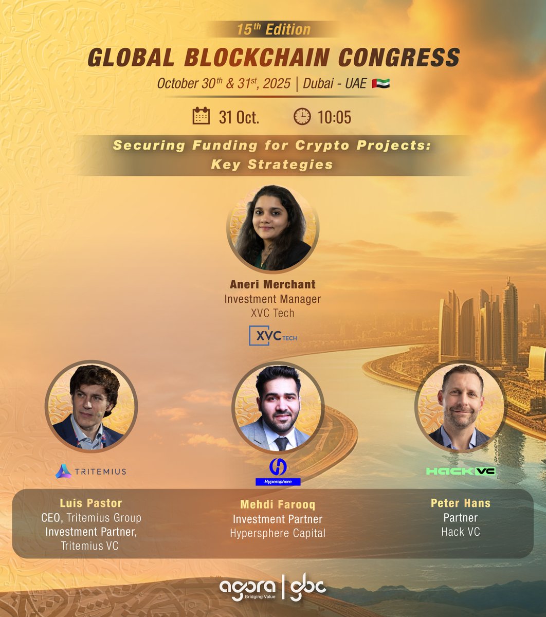 Securing Funding for Crypto Projects: Key Strategies

Join <a href="/SimplyAneri/">Aneri Merchant</a>, <a href="/LuisPastor3T/">Luis Pastor</a>, <a href="/MehdiFarooq2/">Mehdi Farooq</a>, and <a href="/peterhansVC/">PH#8ighty2uece</a> at the 15th Global Blockchain Congress for an exciting panel discussion on what investors specifically look for when evaluating crypto projects, including team