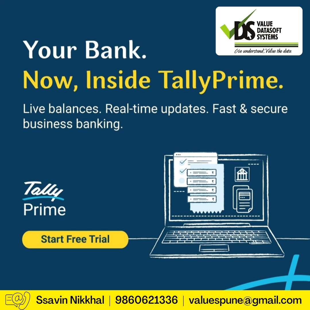 ValuesDatasoft's tweet image. Access live bank balances, real-time updates &amp;amp; loan offers—all within TallyPrime’s secure system.