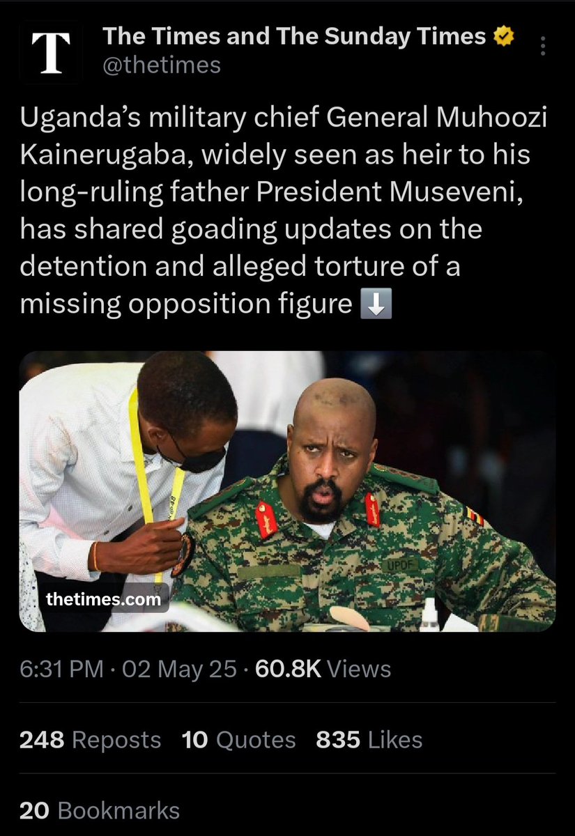allimadi's tweet photo. Yet #MilitaryDictator #Museveni @KagutaMuseveni Never ordered arrest of #ViceMilitaryDictator #Muhoozi @mkainerugaba the most shameful soldier in the world for boasting about #Torturing #Mutwe
@MODVA_UPDF
@EUinUG @SecRubio @JanSadek
@IntlCrimCourt https://t.co/5cgNLn3gBQ