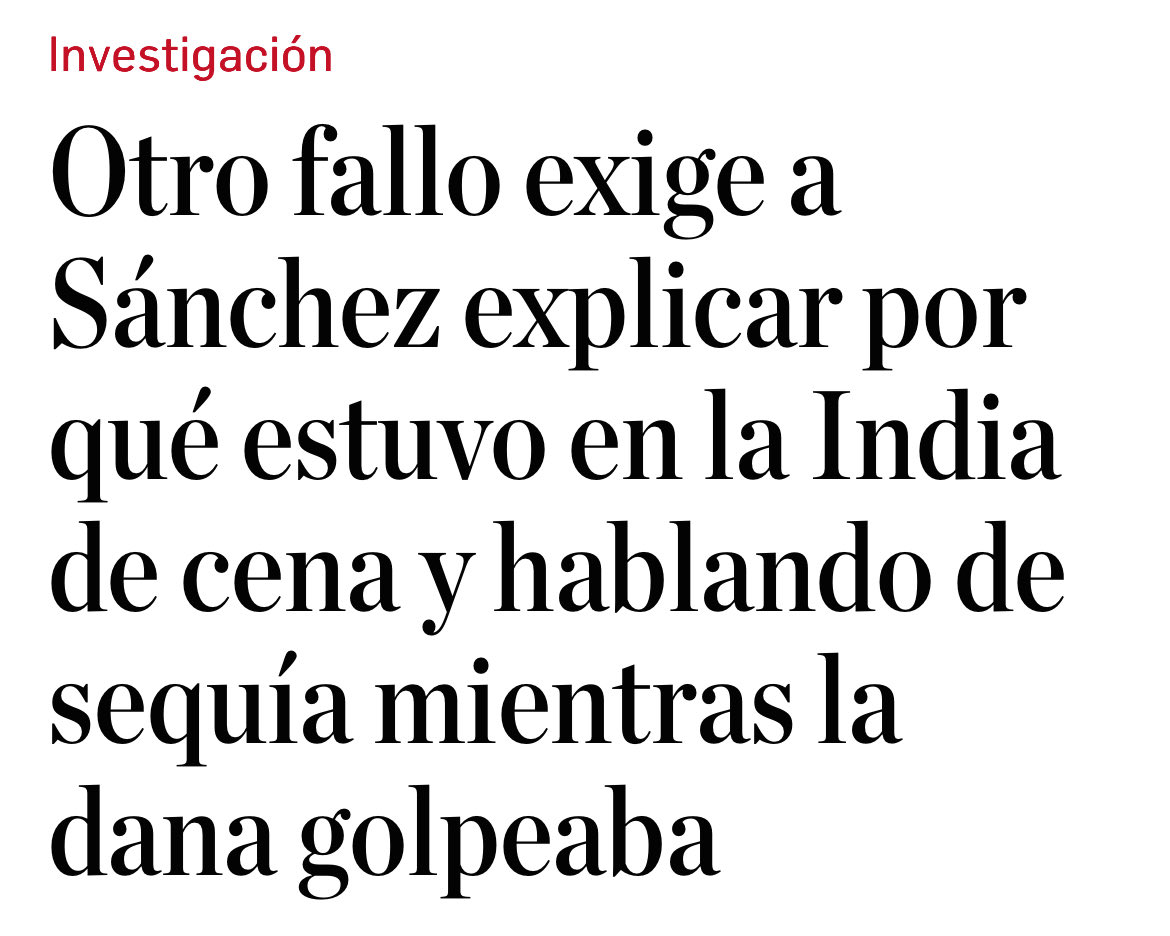 🔴Sánchez se fue de cena en la India durante 4 horas mientras la DANA se llevaba por delante 229 vidas.

En plena riada, Sánchez cenaba tranquilo en en la India, y votó junto a sus socios el control de RTVE con cadáveres en las calles.

Desde Paiporta, NO OLVIDAMOS.