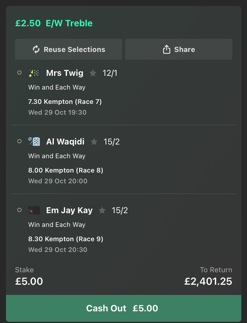 OnlyBooms1's tweet image. If this wins I’ll give away £100 to 5 people who like this post 

E/W singles too 👀💰