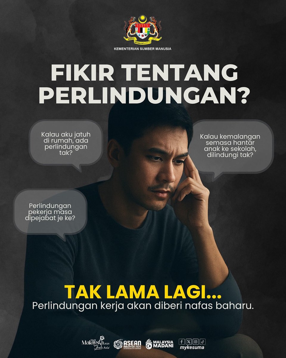 Pernah terfikir… kalau kemalangan berlaku di luar waktu kerja, adakah anda masih dilindungi? 🤔

Nantikan sesuatu yang bakal ubah cara kita melihat perlindungan pekerja.

#FikirTentangPerlindungan #LINDUNG24JAM #TakLamaLagi #KESUMA #PERKESO