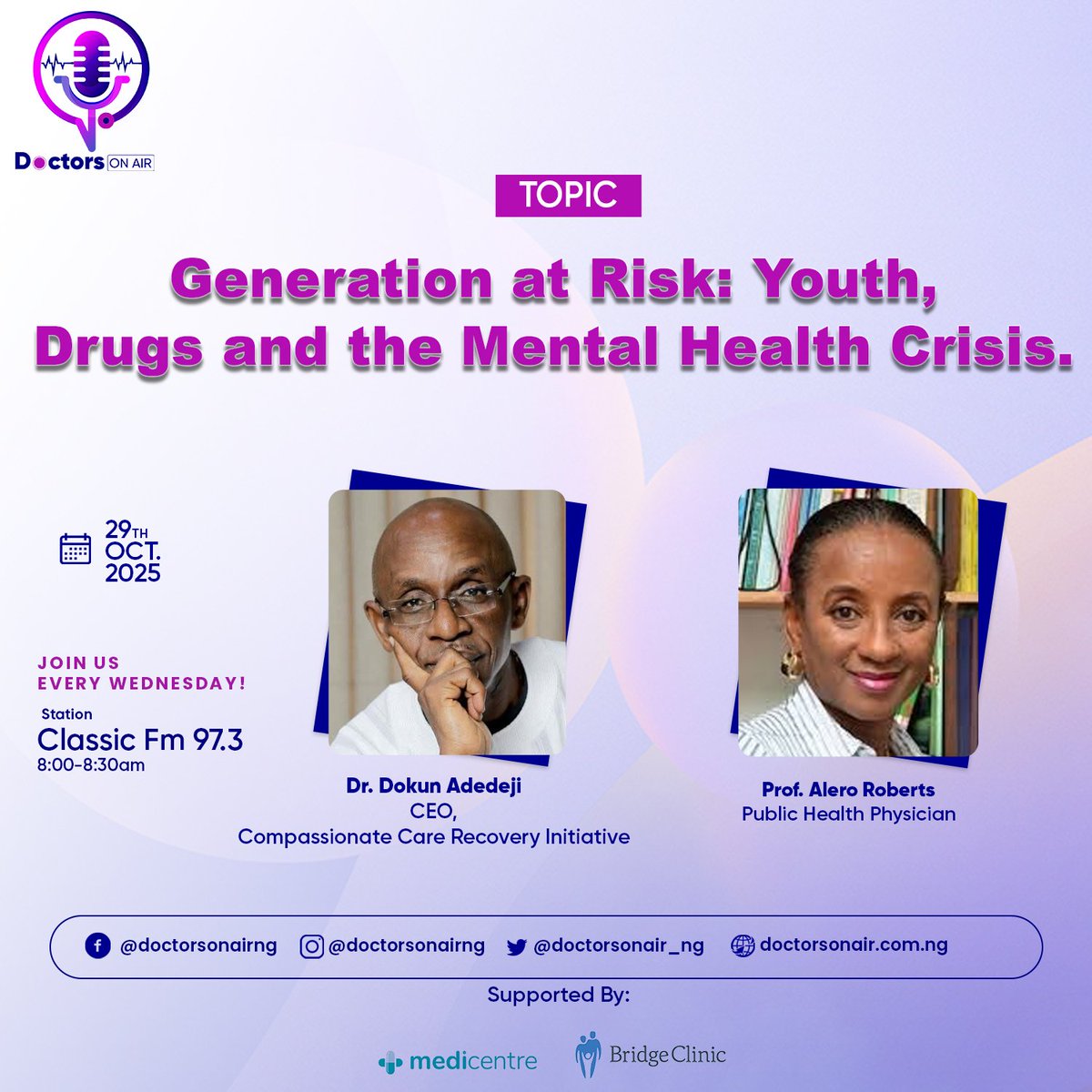 Our youth are facing a growing storm; pressure, pain, and the pull of drugs. Behind every “trend” or “escape” is a silent cry for help. It’s time to talk, listen,and act. Subscribe to our YouTube channel@doctorsonair_NG Follow us on Apple,Spotify podcast @DoctorsOnAirwithDrPamela