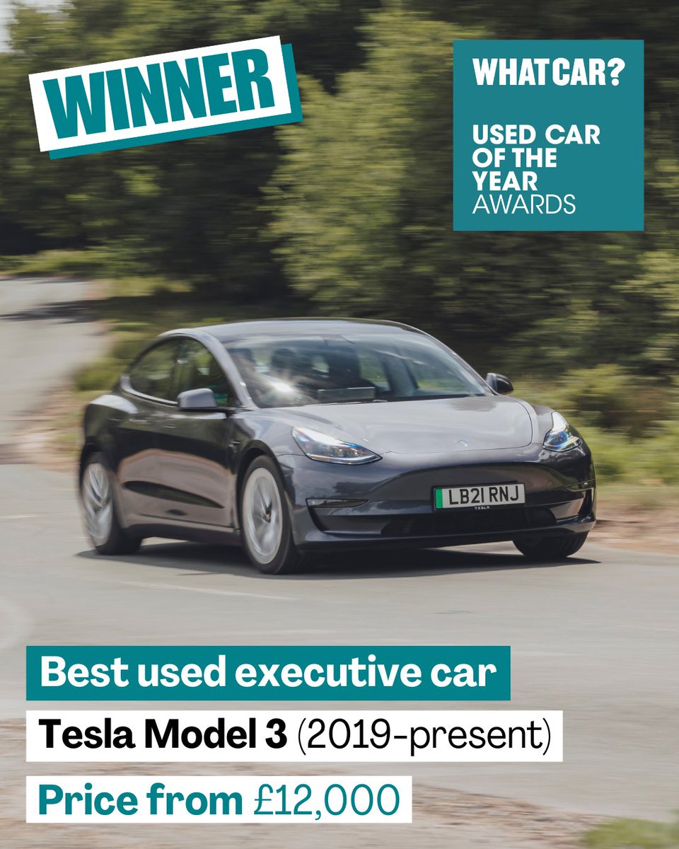 The <a href="/Tesla/">Tesla</a> Model 3 is good to drive, packed full of tech and reasonably practical ✅

It’s also competitively priced and well-equipped, making it our Used Executive Car champion! 🎉🎊

#WhatCarAwards  #UsedCarAwards