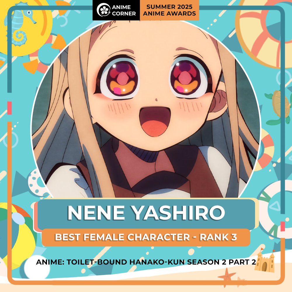 ☀️ Summer 2025 Anime Awards ☀️
Best Female Character
Rank 3: Nene Yashiro

Anime: Toilet-Bound Hanako-kun Season 2 Part 2