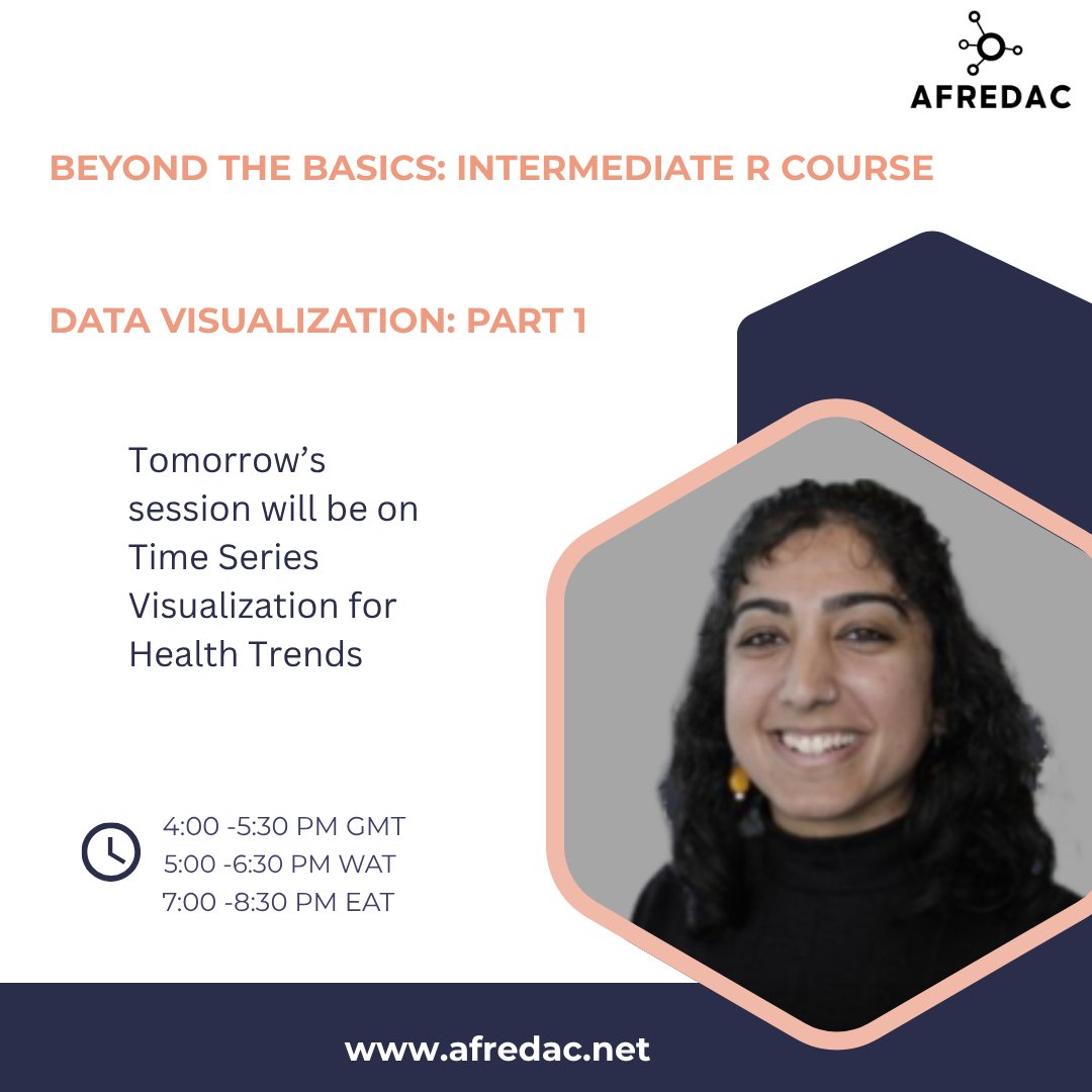 Make sure to attend tomorrow’s R Intermediate training session where we will be looking at Time Series Visualization for Health Trends

Sign up today at afredac.net/intermediate-r…

#Afredac #AfredacUbuntuPlatform #RforFunClub #RCommunity #DataVisualization #SkillsDevelopment