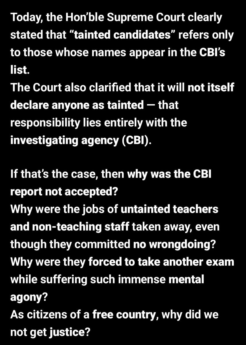 SuvankarDat's tweet image. Justice for untainted Teaching and Non-teaching Staff of Westbengal SSC 2016
@indSupremeCourt 
@rashtrapatibhvn 
@barandbench 
@JusticeBRGavai