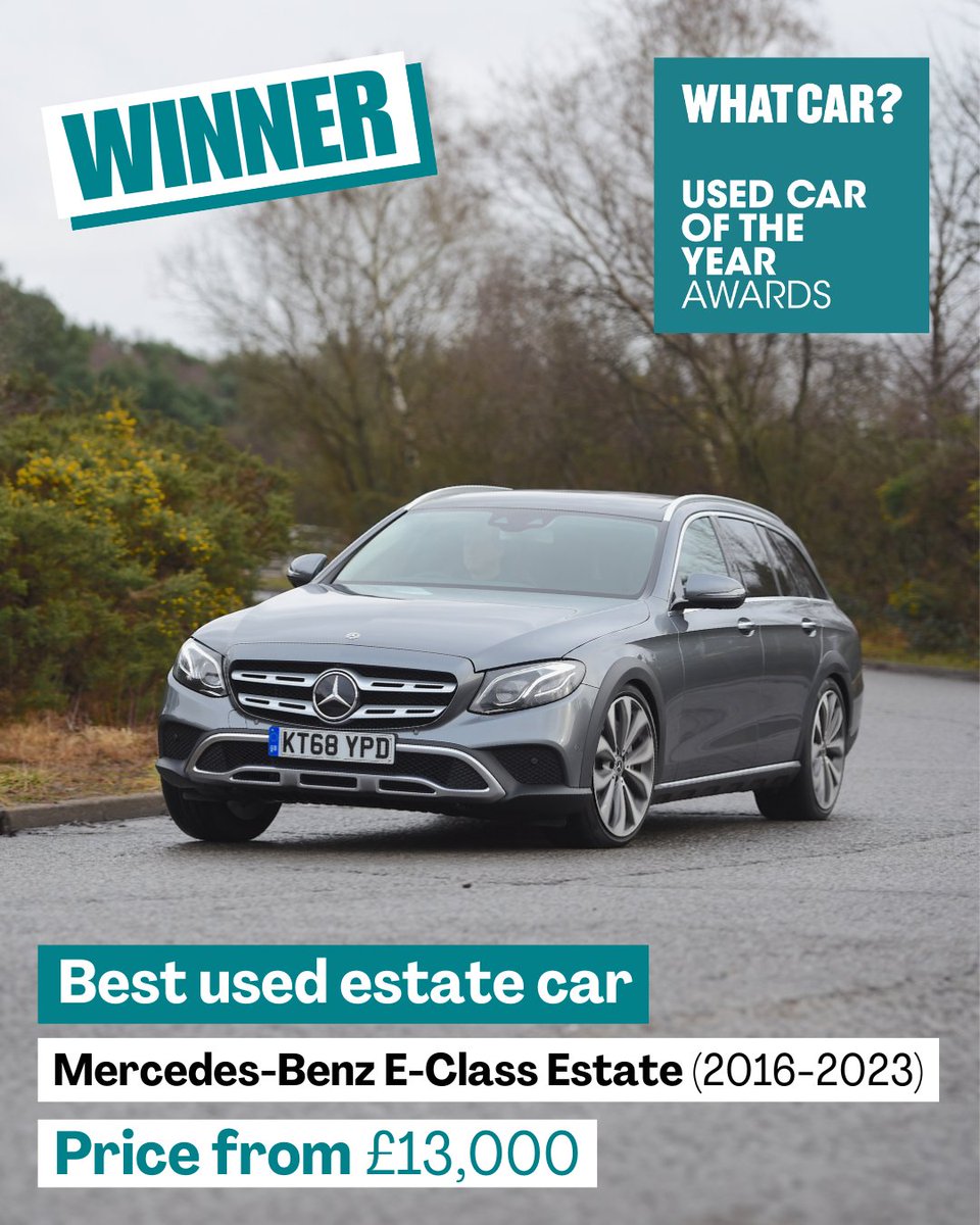 Now for our Used Estate of the Year! 🏆

Combining an enormous boot and vast interior space with a comfortable and quiet ride, it’s the <a href="/MercedesBenzUK/">Mercedes-Benz UK</a> E-Class Estate! 🎉🎊

#WhatCarAwards #UsedCarAwards