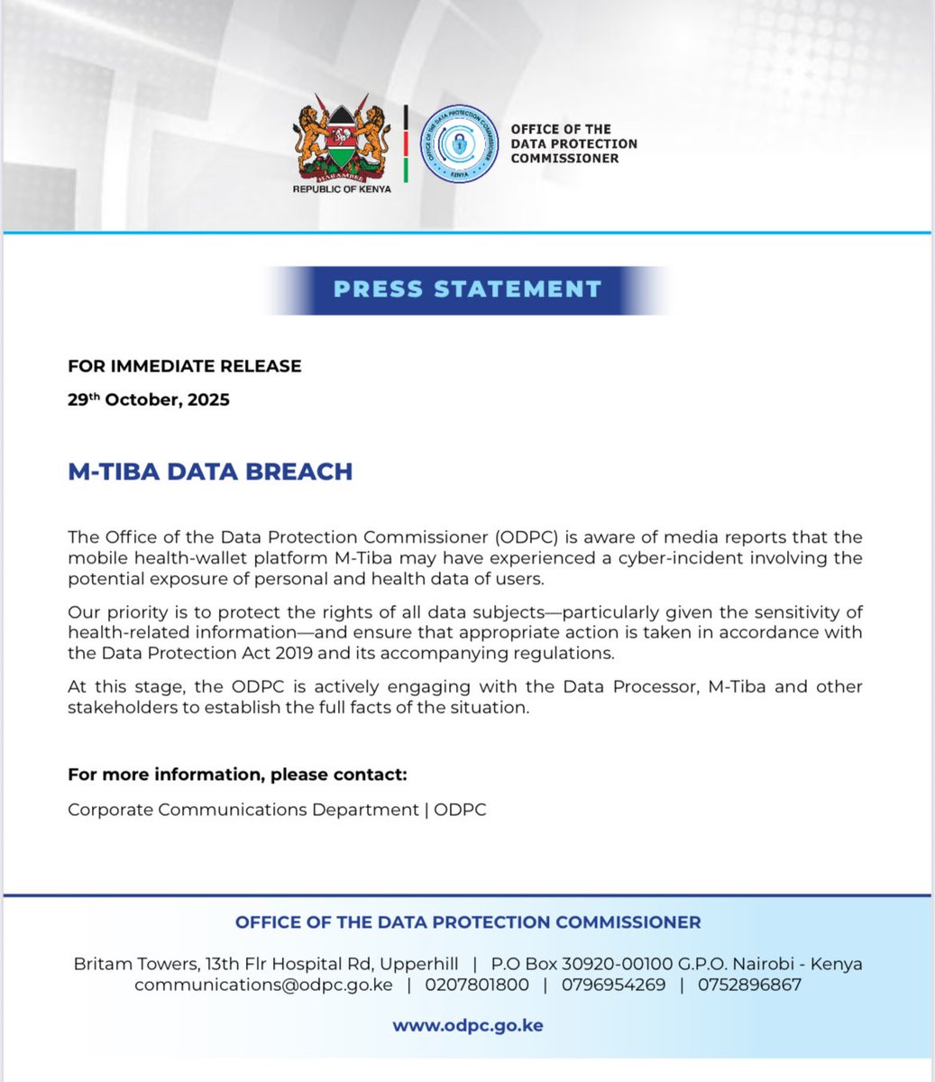 PRESS STATEMENT: M-TIBA DATA BREACH
