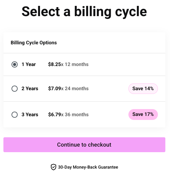 Clever checkout upsell by Elementor.

Their pricing page only showed the annual plan  but at checkout, users see 2-year (14% off) and 3-year (17% off) options + a 30-day guarantee.

Simple, low-friction way to boost AOV and trust without adding confusion.
