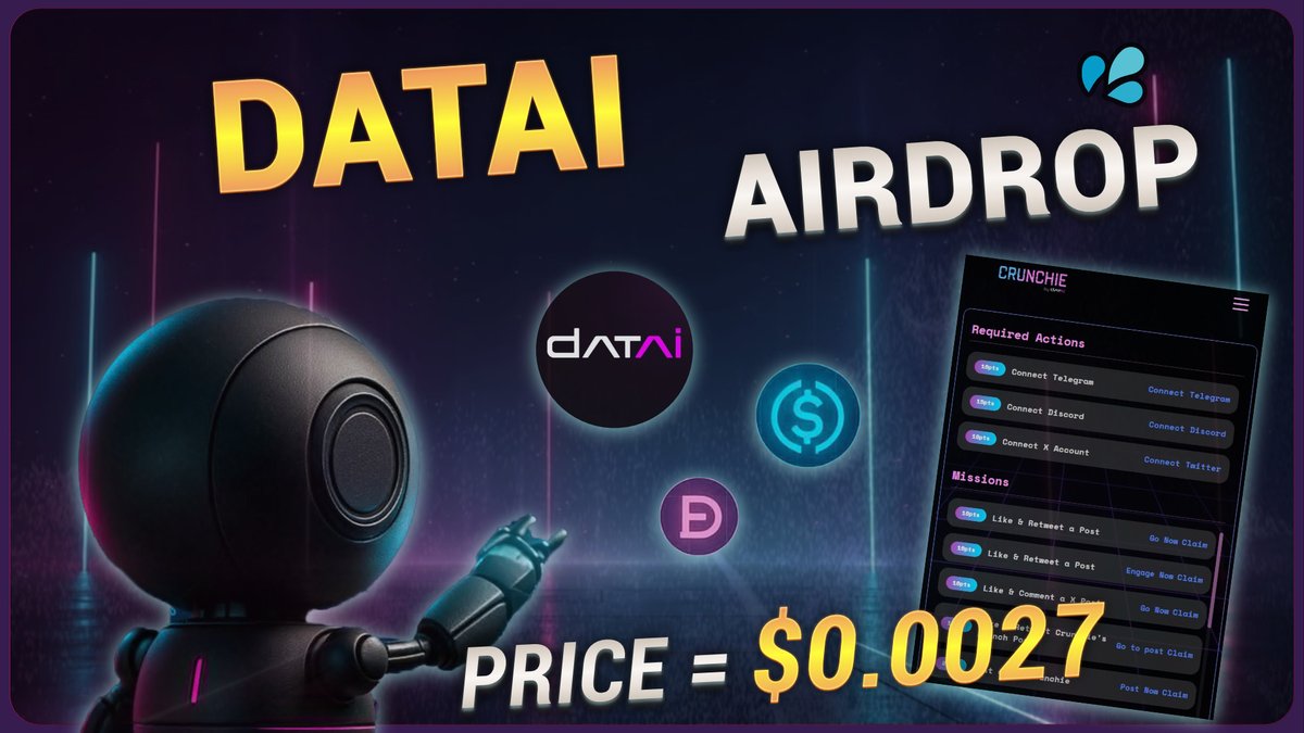 MrDropyPro's tweet photo. 🔰DATAI
Backed by ChainGPT 🤖
💮Type: Ai
💢Difficulty: Easy
🔗https://t.co/W6pXoqp55r
⛳️ TGE , Price, Levels & ..
https://t.co/8Edz3NwbLP
#DATAI #ChainGPT #Airdrops #InterLink #LuxxUp #Nvidia #FOMC #Crypto https://t.co/L4xxca0cIU