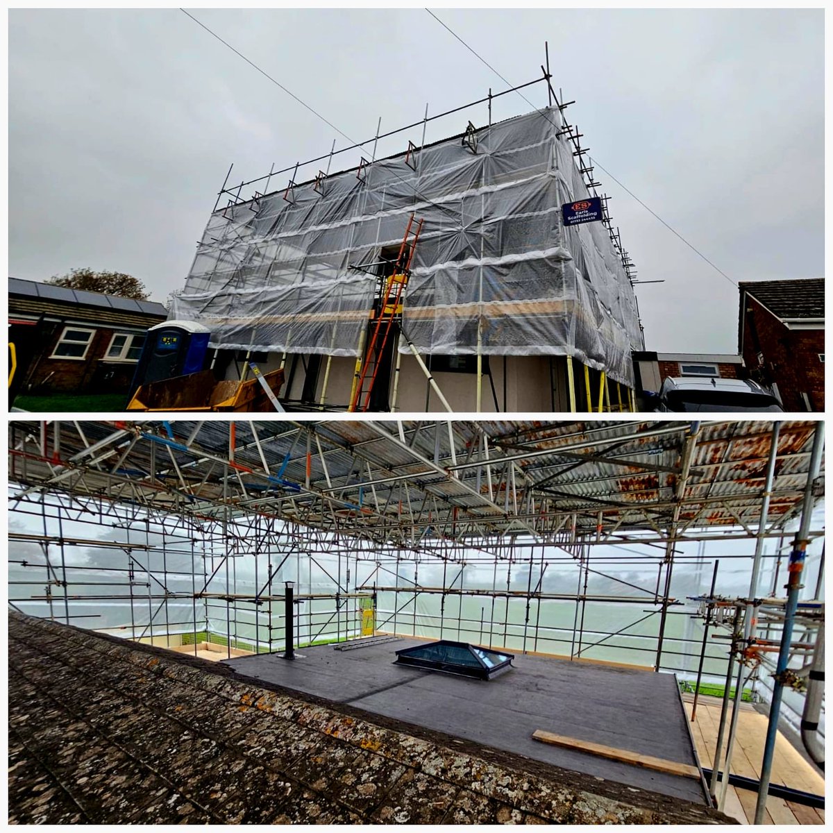 Our team have recently completed this Temporary roof with encapsulation so trades can continue safely in the dry. Whilst taking the roof off to build a new loft conversion. #earlsscaffolding #safetyfirst
