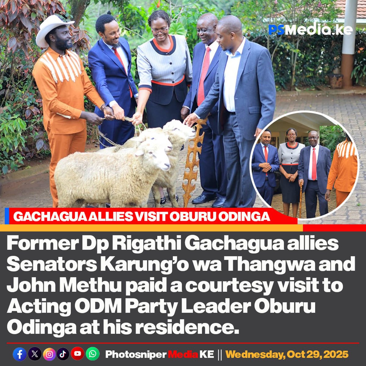 PSMedia_ke's tweet photo. UPDATE: Former Dp Rigathi Gachagua allies Senators Karung’o wa Thangwa and John Methu paid a courtesy visit to Acting ODM Party Leader Oburu Odinga at his residence. https://t.co/9ii60Dg5Jq