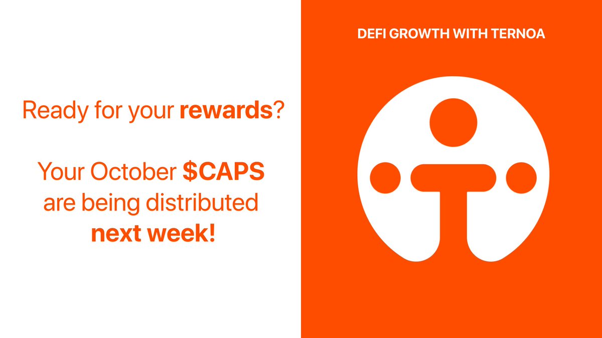 Ternoa 2.0 (@ternoa_) on Twitter photo Earn 25% APR on all $CAPS deposited on Ternoa, no staking or locking required!   It works just like stablecoins ($USDT, $USDC, $USDS).  
We're distributing your October $CAPS rewards next week.   
👉 Follow our Telegram for a detailed breakdown:
t.me/ternoa_network Earn 25% APR on all $CAPS deposited on Ternoa, no staking or locking required!   It works just like stablecoins ($USDT, $USDC, $USDS).  
We're distributing your October $CAPS rewards next week.   
👉 Follow our Telegram for a detailed breakdown:
t.me/ternoa_network