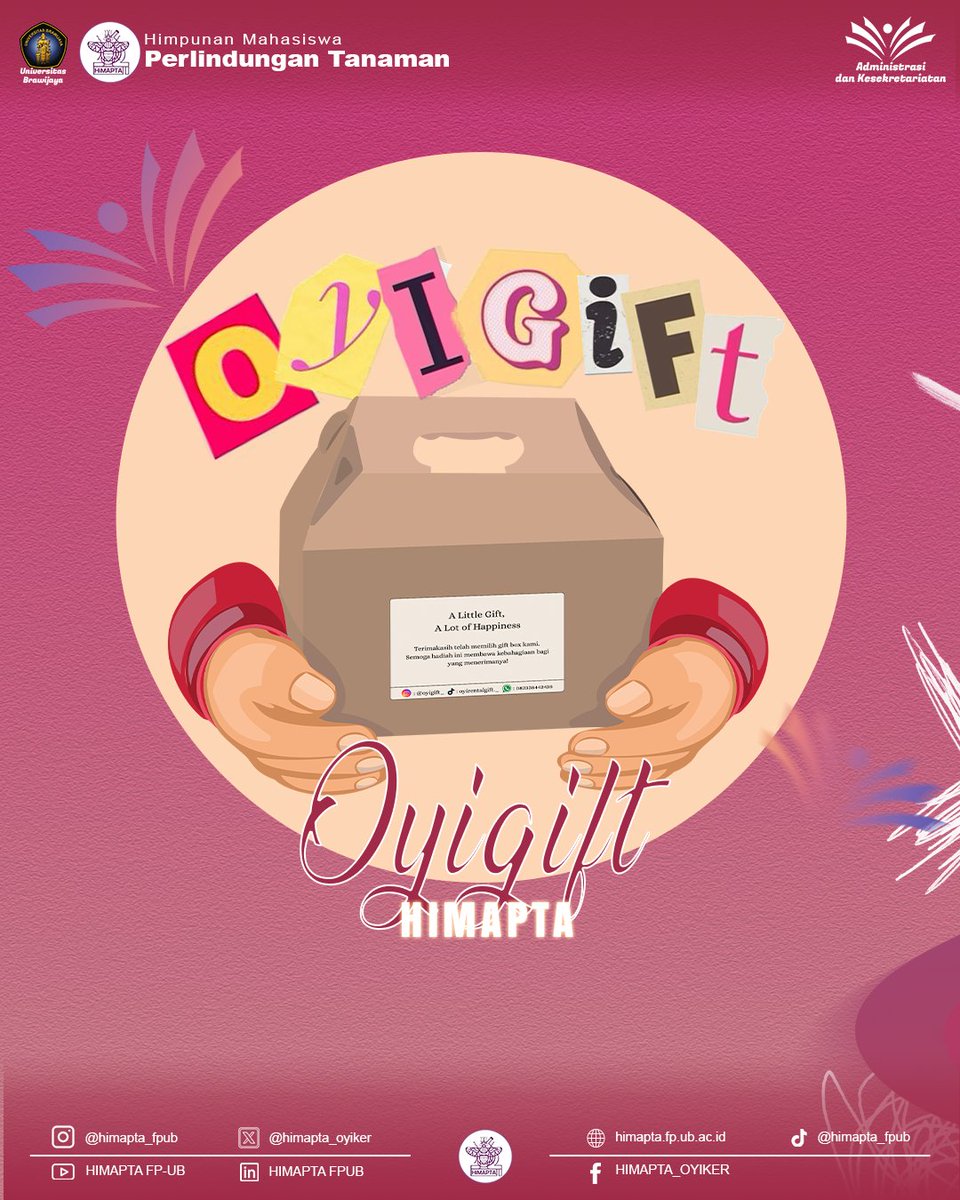 [NOW OPEN OYI GIFT]

Hiii Sobat Oyikerr!👋🏻
OYI GIFT menyediakan gift box yang bisa kamu berikan ke orang tersayang nih ✨
Jadi, tunggu apa lagi? Yuk, beli sekarang di OYI GIFT

Link Information: linktr.ee/oyigift

📞 Narahubung:
082338442438 (Hima)

HIMAPTA... Oyikerrr!!!✊🏻