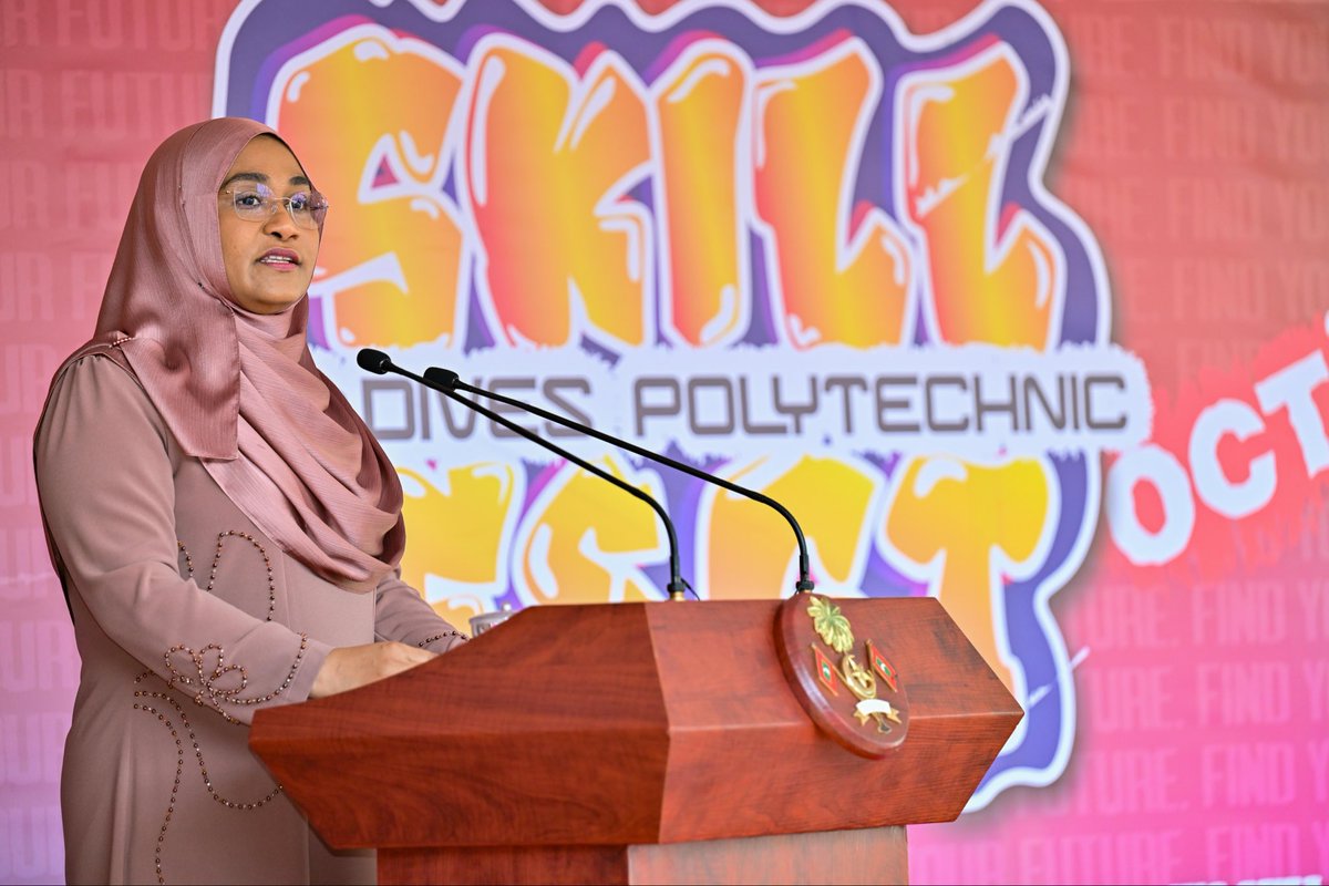 presidencymv's tweet photo. First Lady @sajidhaamohamed attends the opening ceremony of the Maldives Polytechnic Open Day, Skillfest 2025.
This year marks the 50th anniversary of Maldives Polytechnic; a proud milestone in its enduring commitment to training and empowering youth with advanced skills. The institution continues to play a vital role in nation-building and in fostering a skilled, resilient workforce for the future.