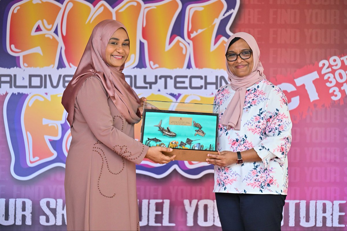 presidencymv's tweet photo. First Lady @sajidhaamohamed attends the opening ceremony of the Maldives Polytechnic Open Day, Skillfest 2025.
This year marks the 50th anniversary of Maldives Polytechnic; a proud milestone in its enduring commitment to training and empowering youth with advanced skills. The institution continues to play a vital role in nation-building and in fostering a skilled, resilient workforce for the future.