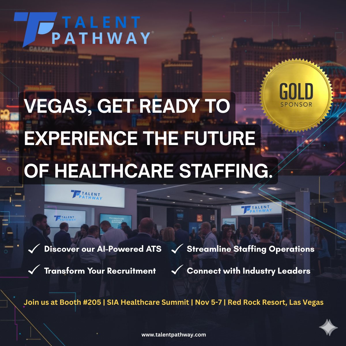 TalentPathwayUS's tweet image. 𝐖𝐡𝐚𝐭 𝐡𝐚𝐩𝐩𝐞𝐧𝐬 𝐢𝐧 𝐕𝐞𝐠𝐚𝐬... 𝐡𝐞𝐥𝐩𝐬 𝐫𝐞𝐯𝐨𝐥𝐮𝐭𝐢𝐨𝐧𝐢𝐳𝐞 𝐲𝐨𝐮𝐫 𝐡𝐞𝐚𝐥𝐭𝐡𝐜𝐚𝐫𝐞 𝐬𝐭𝐚𝐟𝐟𝐢𝐧𝐠!
We are thrilled to be a Gold Sponsor at the Staffing Industry Analysts Healthcare Staffing Summit. 
Booth #205 (Nov 5-7) at the Red Rock Resort.