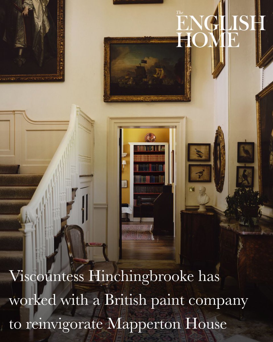 Julie Montagu, Viscountess Hinchingbrooke and Countess of Sandwich has collaborated with British brand Mylands to bring a fresh palette of colour to historic treasure, Mapperton House and the wider Mapperton estate. Read more⬇️ 
theenglishhome.co.uk/homes/country-… 

📸 Beth Davis