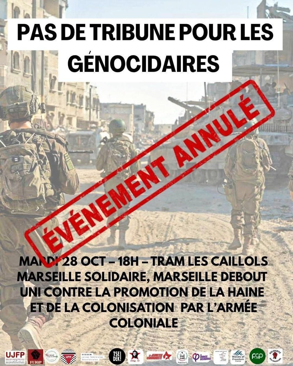 LLP_Le_Vrai's tweet image. La soirée promotion du génocide a été annulée à Marseille - #Cheeeh !