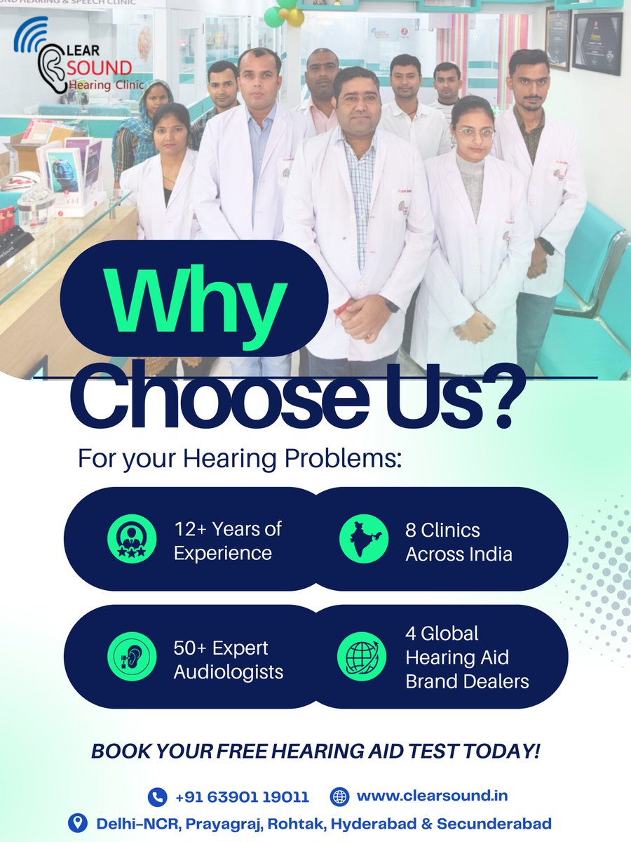ClearSoundDelhi's tweet photo. Your hearing, our responsibility 👂

Digital Hearing Aid starting at just ₹19,990/-

✅No Cost EMI
✅Zero Down Payment 
✅Home Service Available
✅Free Hearing Aid Trial
✅Hearing Aid Insurance Available

Book your FREE Hearing Aid Test now 🦻🏼
📞+91 6390119011 https://t.co/0xwF7Q7CuT