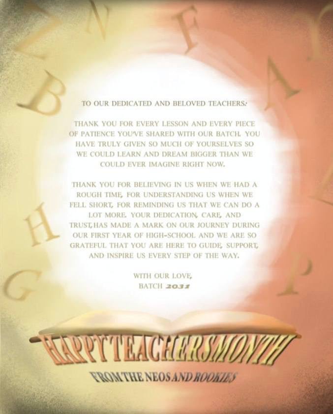 SPCPSCT's tweet image. To our role models,

Sincerely, the Neophytes and Rookies. 💛🧡

#WTMagic #T25CHERS

🎨: Kendra Atendido
🖊️: Mische Manlimos