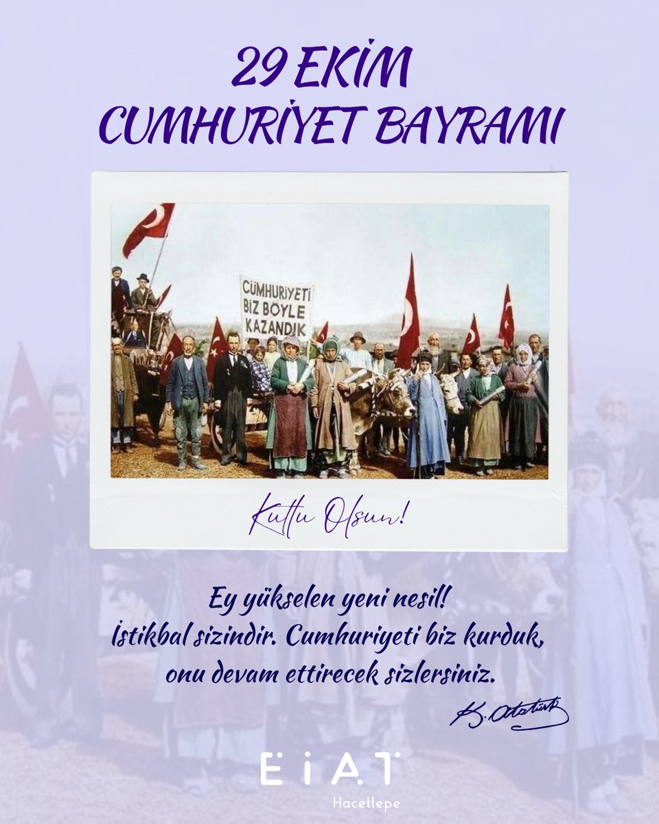 29 Ekim 1923, yalnızca bir tarih değil; bir milletin küllerinden yeniden doğduğu, umudun ve özgürlüğün adının “Cumhuriyet” olduğu gündür.🇹🇷❤️

Ulu Önder Mustafa Kemal Atatürk ve silah arkadaşlarının bizlere armağan ettiği Cumhuriyetin 102. yılı kutlu olsun! 🎊💜
.
#29Ekim