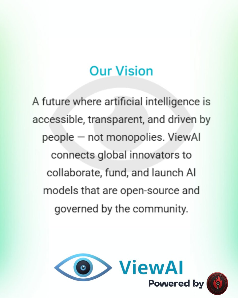 viewai_project's tweet photo. π Our Vision at ViewAI
A world where AI is open, transparent, and powered by people β not monopolies.
πΉ #ViewAI | Powered by $LVSP
https://t.co/I618ue3fdi
#AI #Web3 #DecentralizedAI #Blockchain #Crypto #OpensourceAI #LVSP #Lavaspoon #Solana #Chatgpt #OpenAi https://t.co/QY6uLFIwPY
