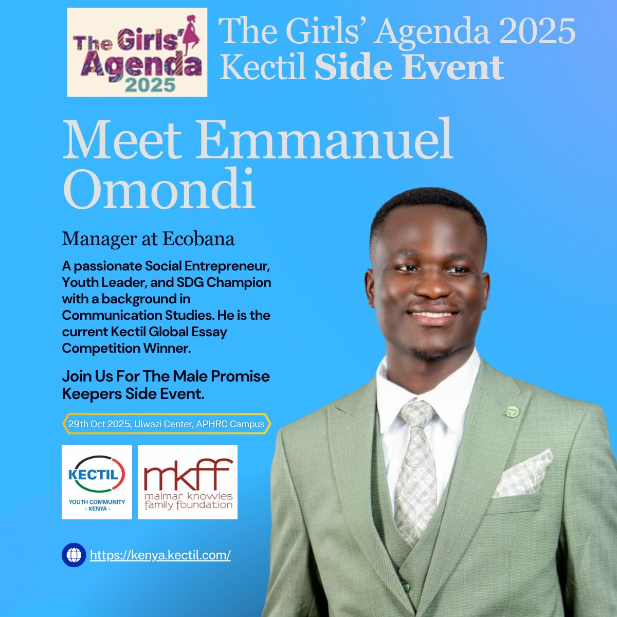 🎤 Meet Our Speaker

A passionate Social Entrepreneur, Youth Leader &amp; SDG Champion. As the Kectil Global Essay Competition Winner and Manager at <a href="/ecobanalimited/">Ecobana Limited</a>, he leads impactful initiatives on sustainability, gender equality and menstrual health.

Sign shorturl.at/hnav5
