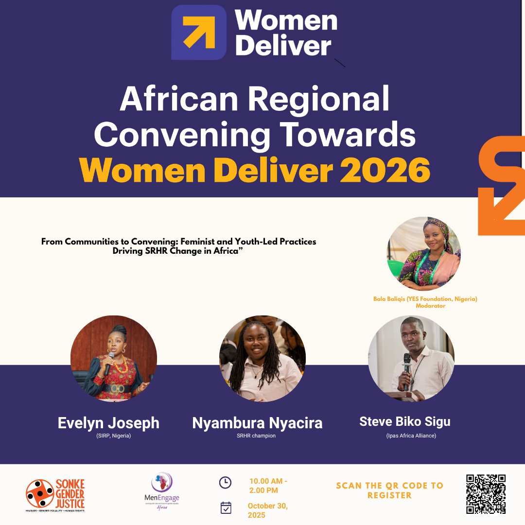 MenEngageAfrica's tweet photo. Join our #WD2026 Build-Up Webinar to strategise on sustaining SRHR &amp; gender justice wins in Africa despite shrinking civic space &amp; funds.

Featuring Baliqis Bala, Evelyn Joseph, Nyambura Nyacira, &amp; Steve Biko Sigu.

🔗 Register: https://t.co/kvuixQvuJh

#SRHR4All #AfricaForWD2026 https://t.co/JaQPf5Cnbp
