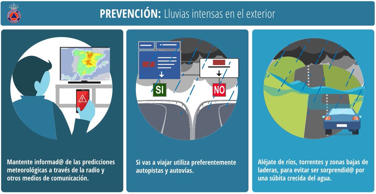 📢 ATENCIÓN ‼️ Debido a los avisos de <a href="/AEMET_Andalucia/">AEMET_Andalucía</a>  por lluvias fuertes y rachas de viento en #Andalucía, te dejamos algunas recomendaciones👇

❌ No atravieses tramos inundados ni🚶‍♀️ni en 🚗

🧐 Localiza las zonas +altas ⬆️

📻 Infórmate del estado del tiempo en cada momento