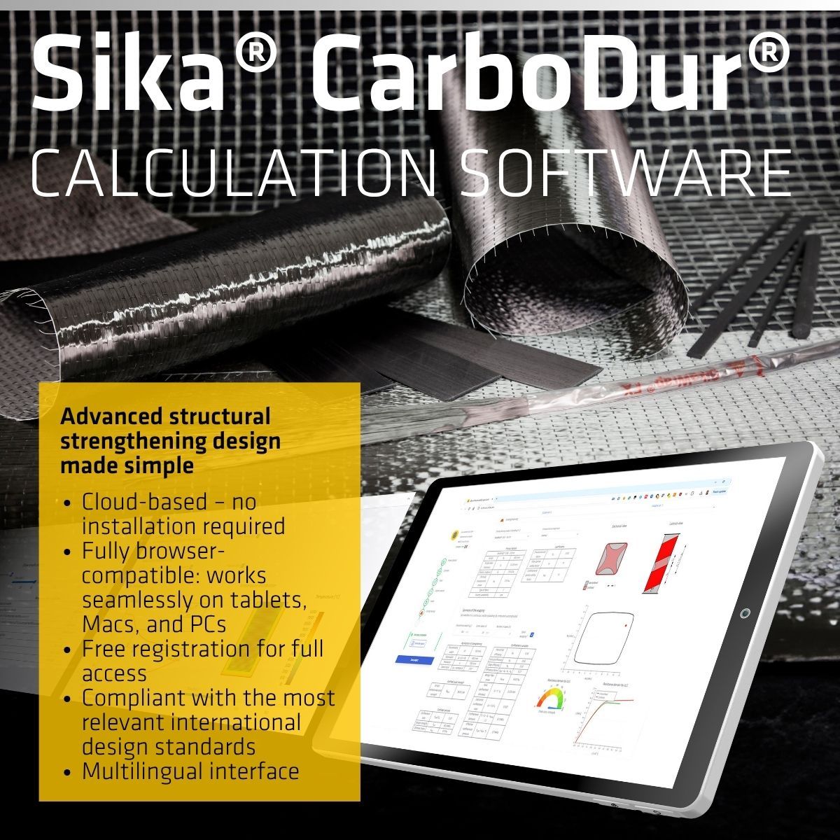 🚀 اكتشفوا برنامج Sika® CarboDur® الجديد كلياً – بنسخته السحابية!

يسعدنا مشاركة أحدث ابتكارات سيكا في مجال تقوية الخرسانة بالألياف FRP.
البرنامج الجديد Sika® CarboDur® Software (سحابي بالكامل) يتيح لك تصميم حلول التقوية باستخدام أنظمة Sika® CarboDur® و SikaWrap® بسهولة وفعالية