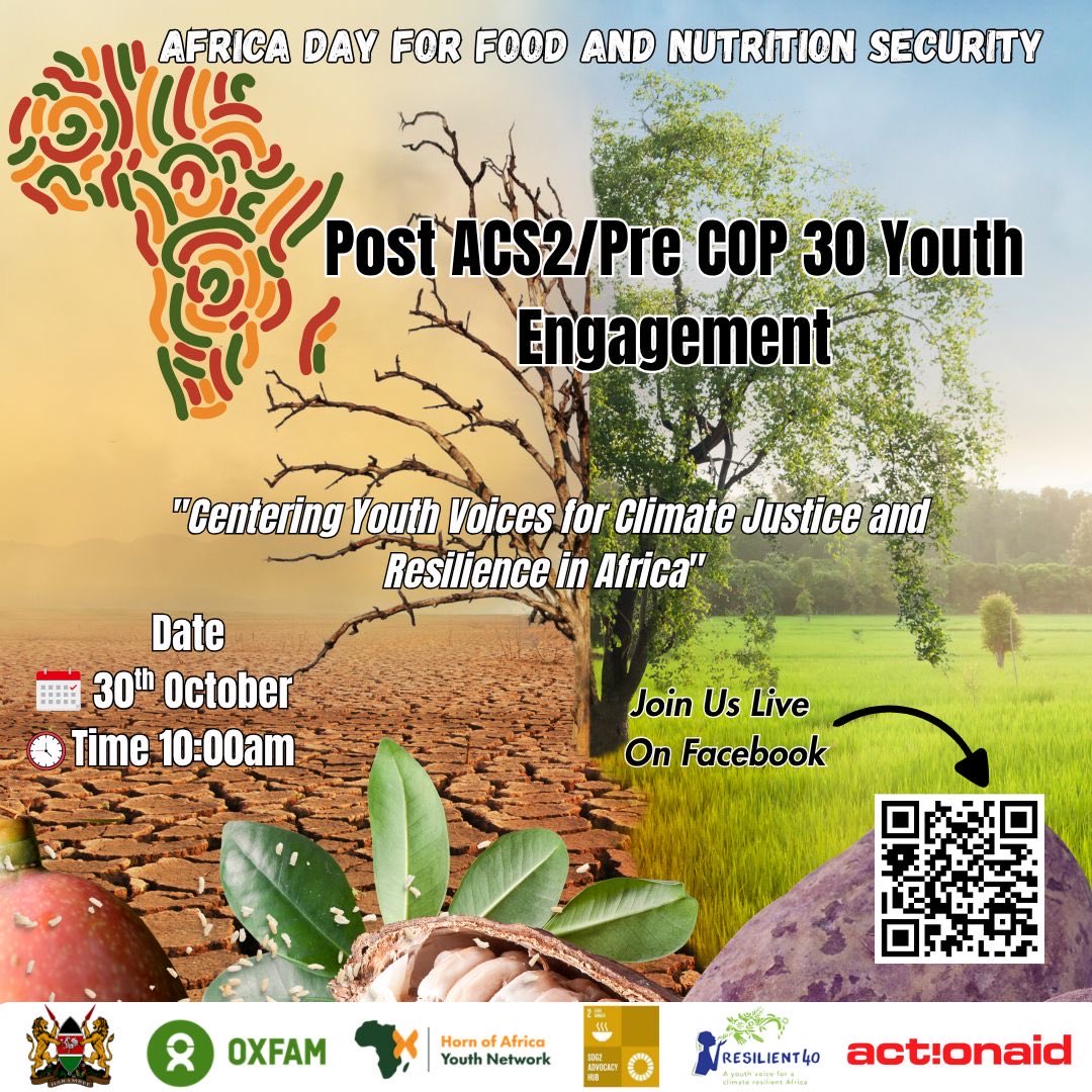 HornofAYN's tweet photo. Calling on all young climate leaders across Africa! 🌍💪🏾
How can youth shape Africa’s position ahead of #COP30?

Catch us live at the Post-ACS2 / Pre-COP30 Youth Engagement, convened by @HornofAYN @OxfaminAfrica &amp; @Resilient_40  

🗓️30th Oct 2025 from 10Am EAT.

#YouthForClimate https://t.co/rw3OgKOVxq