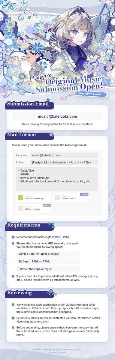 We are pleased to announce that #Finalynx has begun accepting submissions for original music.

For the details, ENG Version is here.