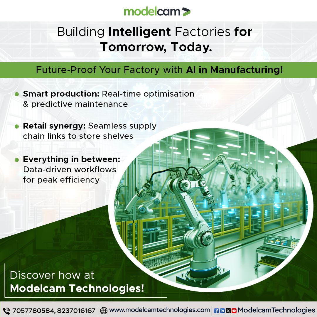 Modelcam's tweet image. Future-proof your factory with AI! 🤖
Predict issues early, automate smartly &amp;amp; boost efficiency.
Transform your operations with Modelcam Technologies.

🔗 Learn more: tinyurl.com/2s4sajbs

#AIinManufacturing #SmartFactory #ModelcamTechnologies
