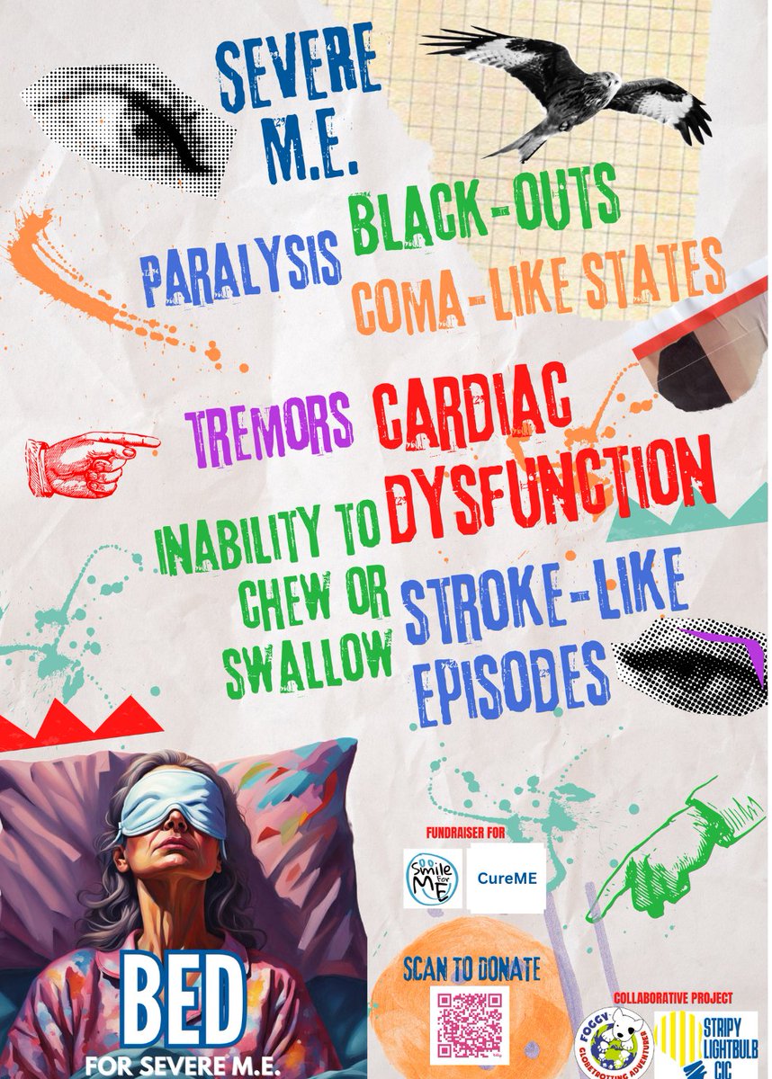 MEFoggyDog's tweet image. Paralysis, black-outs, coma-like states, tremors, cardiac dysfunction, inability to chew or swallow, and stroke-like episodes are just a few ‘symptoms’ of Severe M.E.
Reality 👇
JustGiving links in next tweet.
#BedForSevereME #PjsAndProtocol #pwME