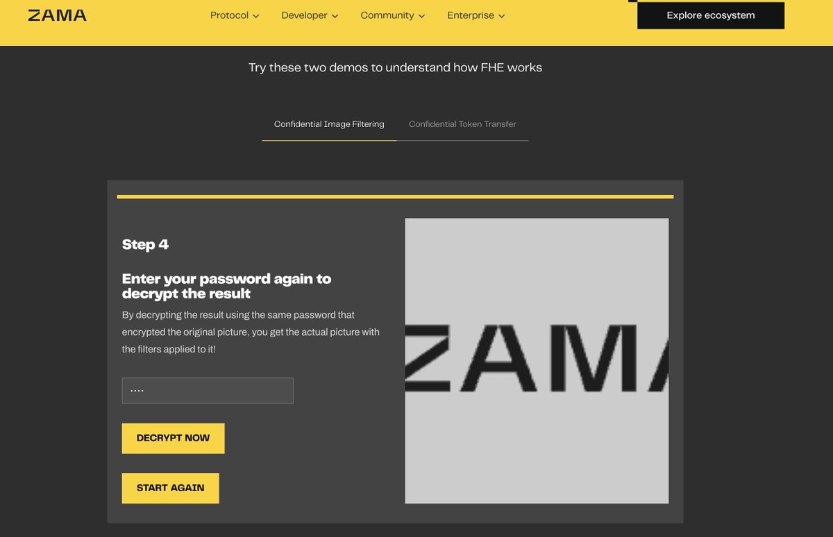 Good morning <a href="/zama_fhe/">Zama</a> Family!

I mentioned about this  before, this time ı want to give you details.

If you want  to understand how FHE works, you can try this demos!
I will share my results now!

1- First upload a photo. I uploaded Zama banner photo.

2-Create a unique
